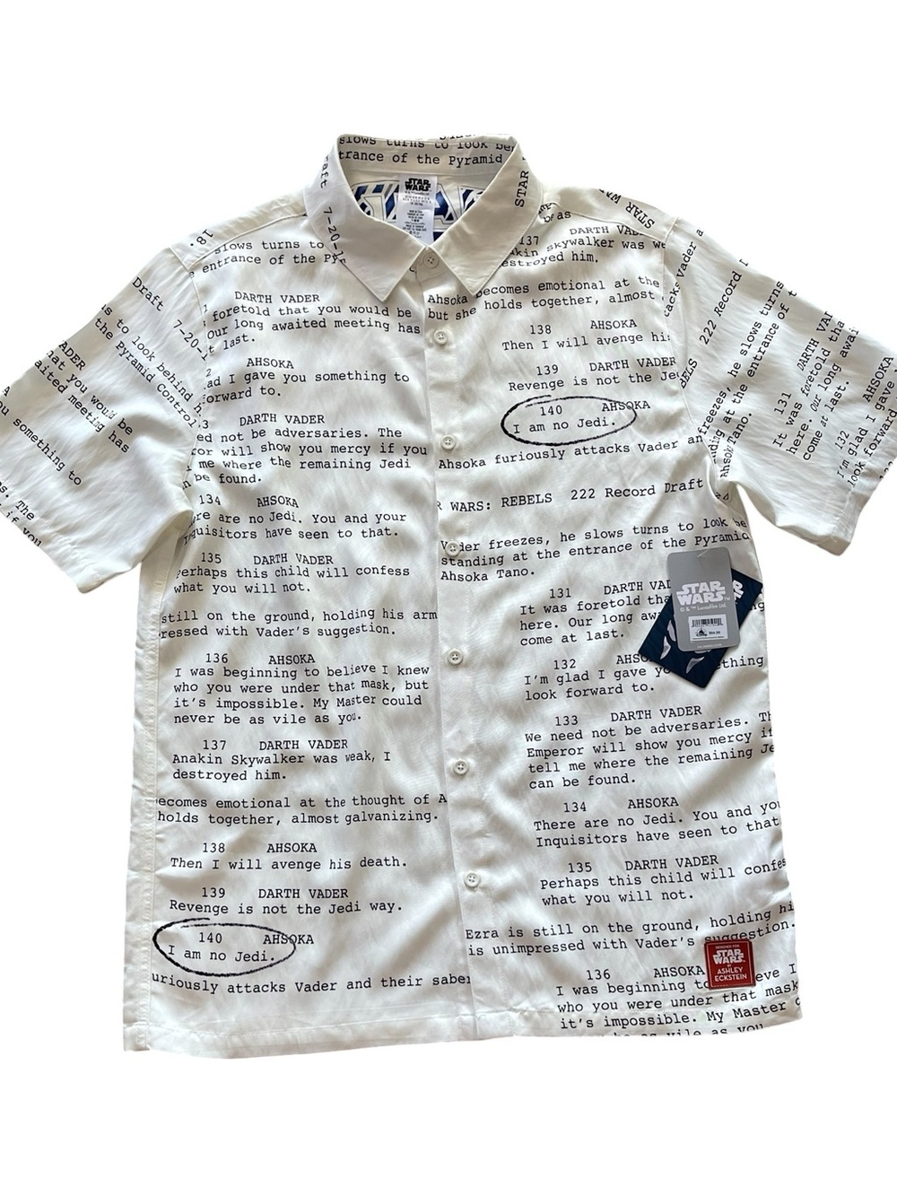 Star Wars Ahsoka Tano I Am No Jedi Script-Print Button-Front Shirt Sz M Eckstein